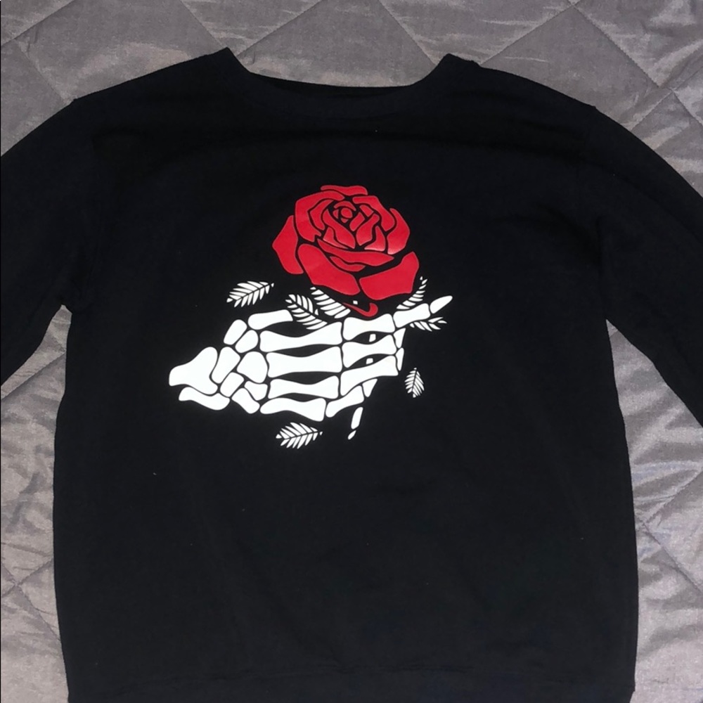 Black Sweatshirt with Graphic Rose Design